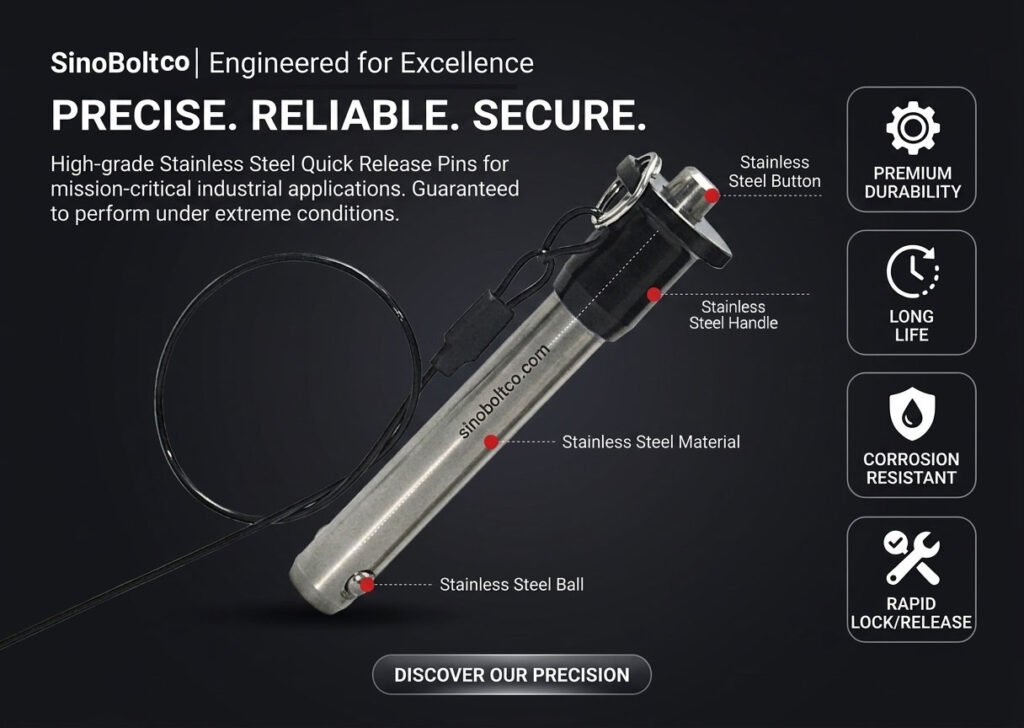 Sinoboltco snblp000010 Stainless Steel Quick Release Ball Lock Pin with T-Handle Button and Lanyard Ring
