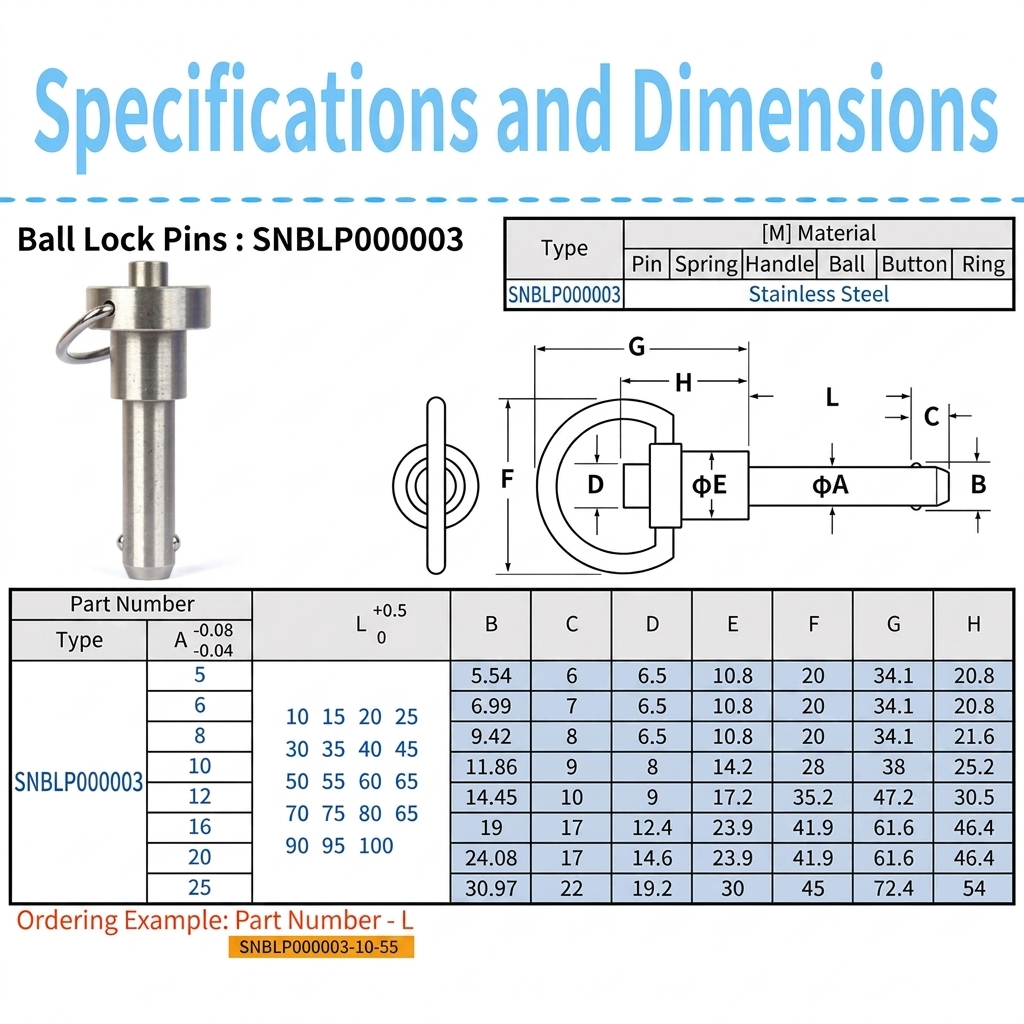 Precision stainless steel ball lock pin for industrial machinery alignment