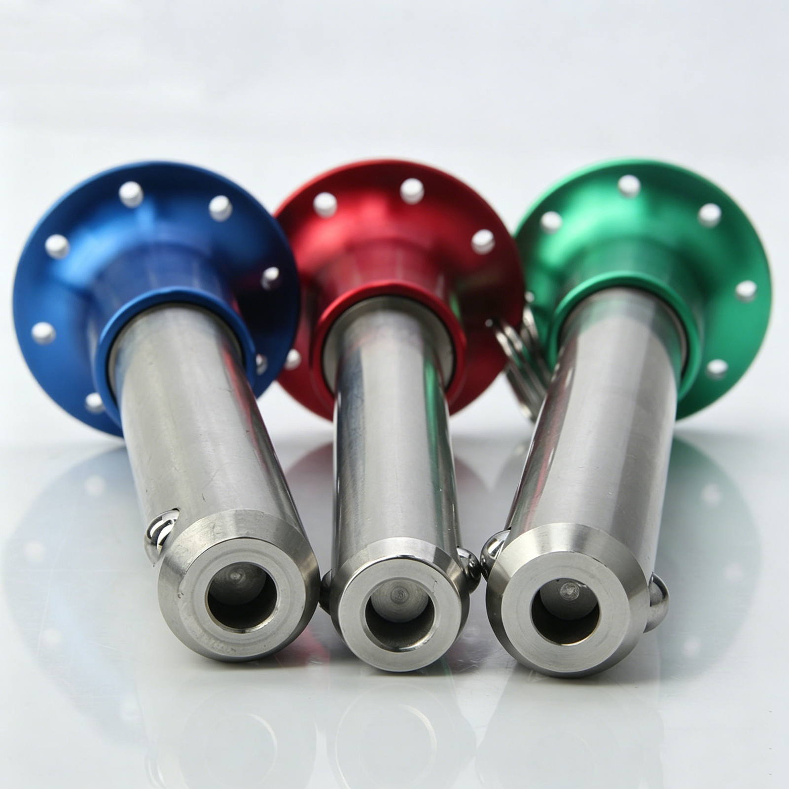 Close-up of dual locking balls on a high-precision alignment pin.