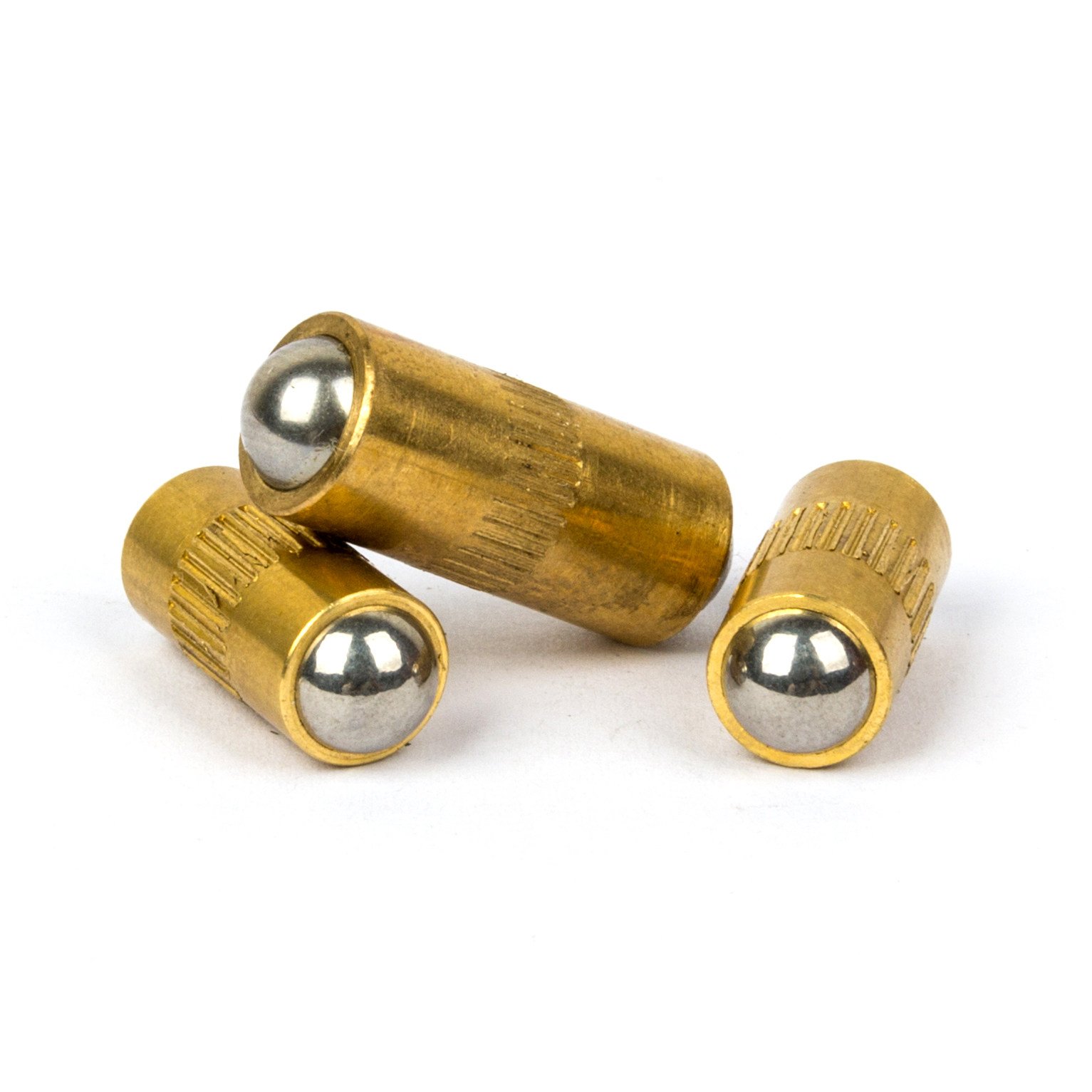 Close up product shot of sinoboltco SNBP000003 center knurled brass spring loaded locating pin