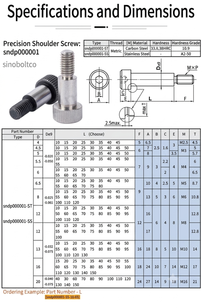 technical-dimension-drawing-of-sinoboltco-sndp000001-metric-shoulder-screw-showing-De9-tolerance