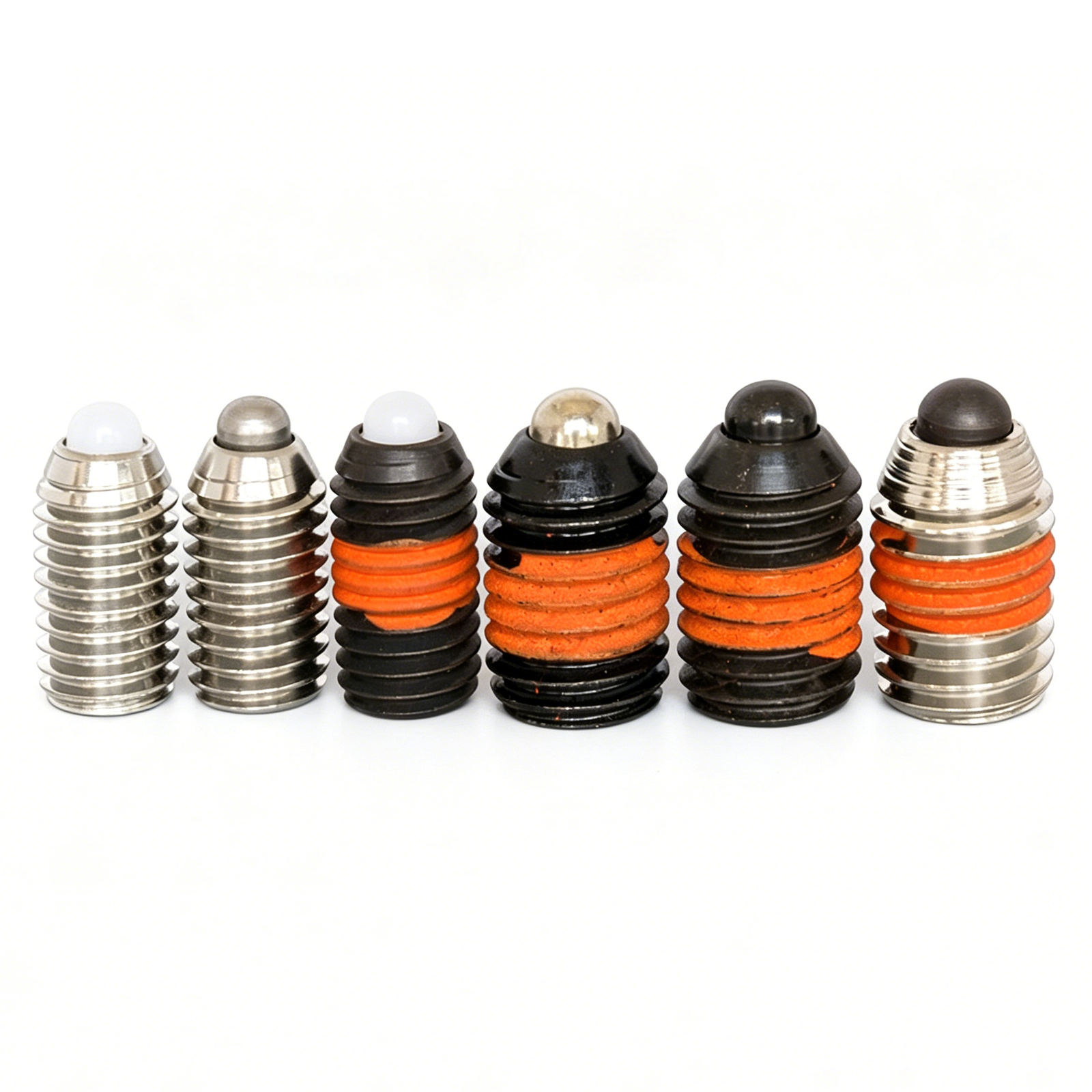 Cross-section technical diagram of sinoboltco hexagon socket spring-loaded detent plungers highlighting precise thread pitches.