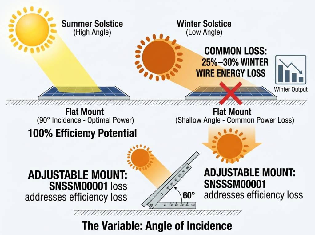 Seasonal Solar Elevation Angle vs. Panel Tilt for Peak Irradiance