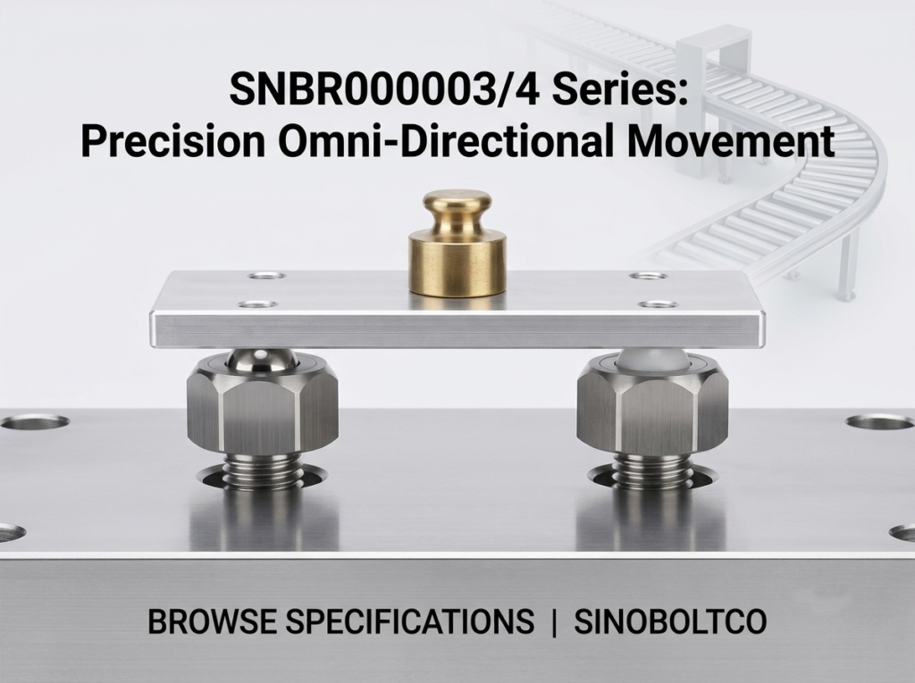 Installation guide showing wrench access on the hex body of a threaded ball transfer unit