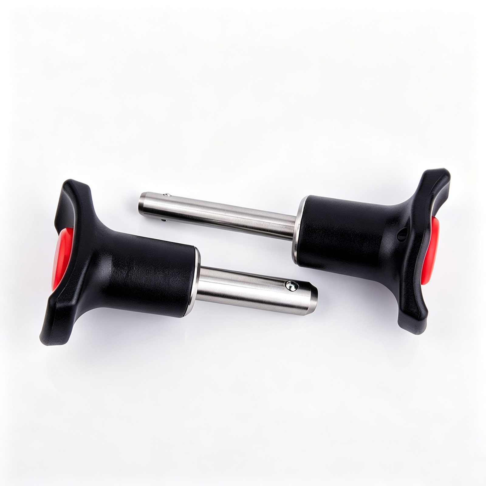 Stainless steel locating ball lock pin with red push button for industrial fixture assembly