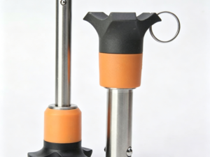 Close-up view of sinoboltco snblp000011 ball lock pin push button mechanism and stainless locking balls